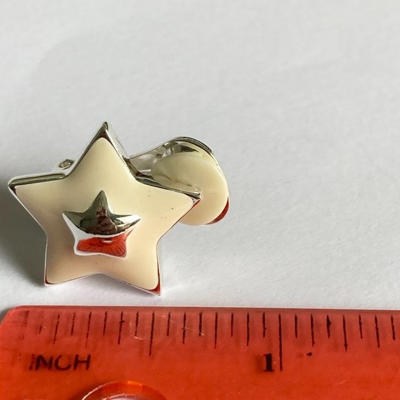Vintage White Enamel Stars Clip On Earrings 80s 90s Silver Plated Celestial - Picture 10 of 11